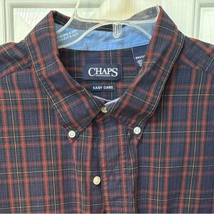 Chaps Easy Care Men's Casual Plaid Shirt - Navy and Red